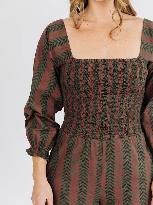 Theodora Jumpsuit Chevron Fern Red - Fair Trade Clothing