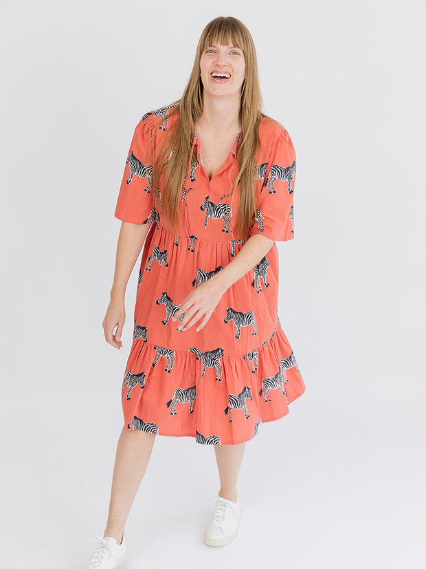 Adelaide Tiered Mini Dress Zebra Bright Berry