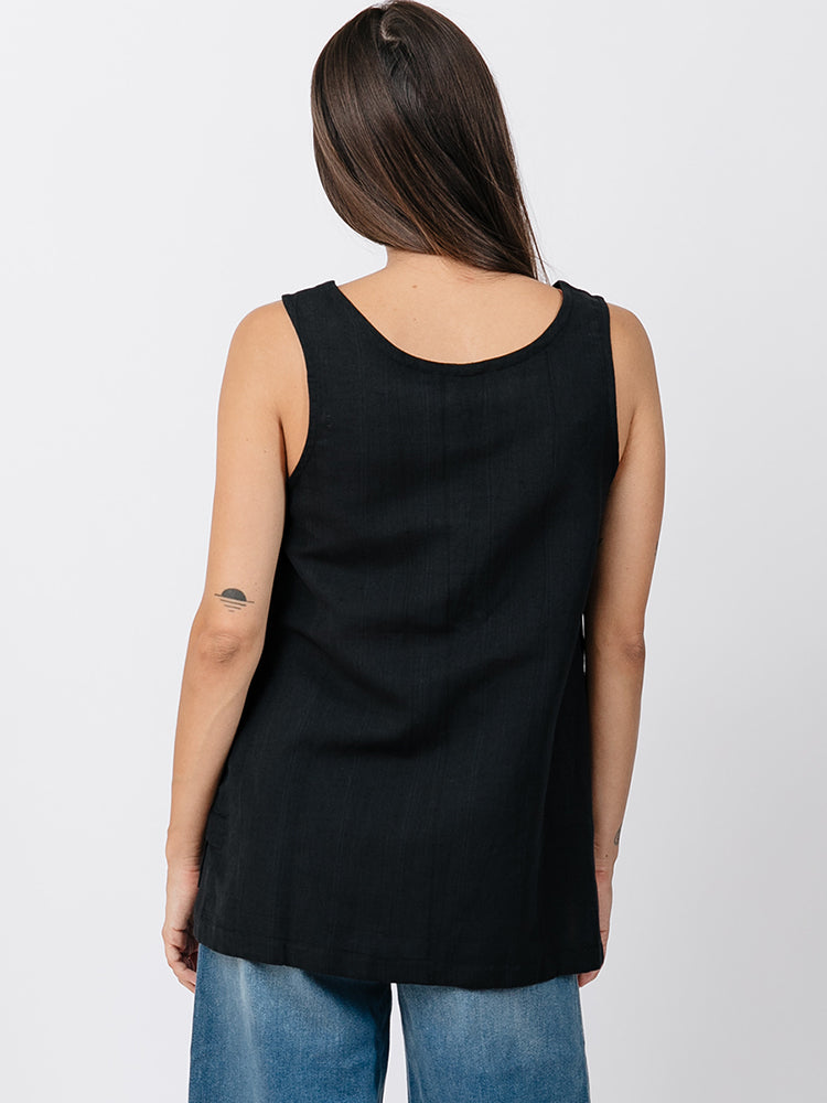 Melissa Tank Black Linen - Fair Trade Clothing | Mata Traders