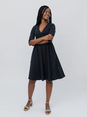 Callie 3/4 Sleeve Wrap Dress Black