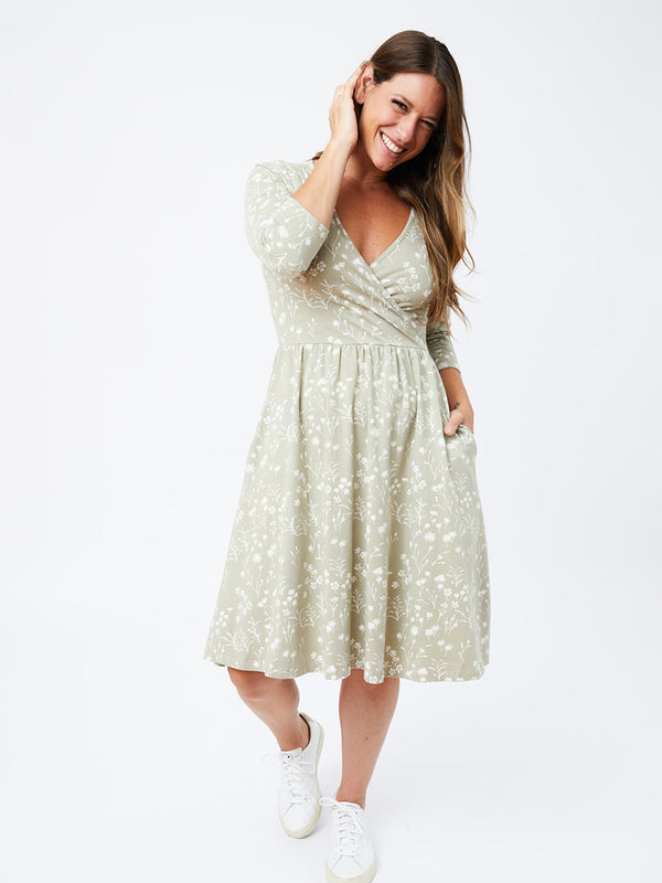 Callie 3/4 Sleeve Wrap Dress - Field Taupe