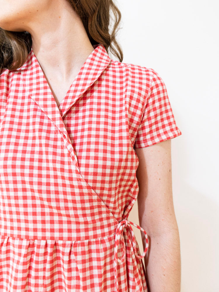 Annie Wrap Dress Cherry Gingham - Fair Trade Clothing | Mata Traders