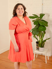 Katie Plus Size Wrap Dress Melon Rib Knit