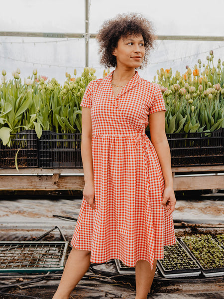 Annie Wrap Dress Cherry Gingham - Fair Trade Clothing | Mata Traders