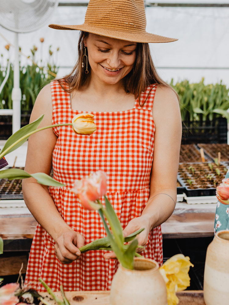Billie Jumper Dress Cherry Gingham - Fair Trade Dresses