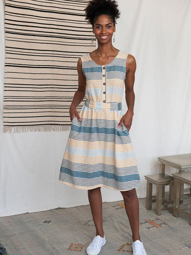 Cora Reversible Dress Sky Stripe - Fair Trade Dresses | Mata Traders